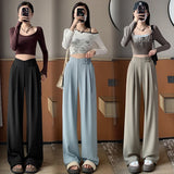 GETADME High Waist Buttons Suit Wide Leg Women's Full Pants 2025 New Spring Summer Female Elegant Minimalism Straight Loose Trousers