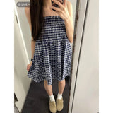 GETADME Vintage Plaid Mini Skirt Women Harajuku Aesthetic Patchwork Knee Length Skirts Summer Korean High Waist A Line Faldas New