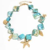 GETADME Boho Sea Turtle Sea Conch Sea Star Pendant Necklace 2025 Women's Simple Creative Blue Stone Weaving Girls Beach Jewelry