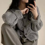 GETADME Fashion Winter Warm Long Sleeve Knitted Cardigan Women V-nek Loose Sweater Autumn Elegant Solid Color Casual Knitted Top