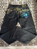 GETADME Vintage Japanese Women Embroidery Jeans High Waisted Baggy Straight Denim Pant Streetwear Jean Hot Stamp Studded Y2k Pants