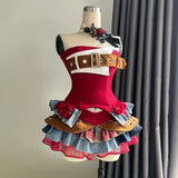 Getadme  Preppy Style Vintage Red Denim Bustier Tops + Sweet Spicy Pure Design Mini Cake Skirt Women 2 Piece Sets Summer 2025 Korea Style