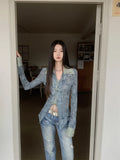 GETADME Autumn Korean Tie Dye Shirts Long Sleeve Coquette Gyaru Blouses Tide 2000s Aesthetic Design Chic Grunge Y2k Streetwear Harajuku