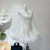 GETADME Vintage Flared Sleeve Puffy Mini Dress Women Elegant Waist-cinching Single Breasted Slim Party Dresses Female Chic Party Holiday