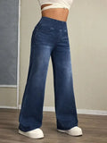 GETADME Women's Jeans New Elastic Waist High Stretch Loose Straight-Leg Pants Trendy Comfortable Versatile Cross-Border
