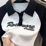 T-shirt à manches courtes et col à revers pour femme, style décontracté, imprimé lettres, col en V, pull polo, vêtements d'été