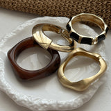 GETADME 보헤미안 커피 불규칙 아크릴 수지 청키 뱅글 여성용 고딕 기하학적 메탈 참 팔찌 커플 주얼리 선물