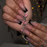 GETADME 24Pcs Brown Long Coffin False Nails Glitter Ballet Wearable with French Design Fake nails Full Press on Nail Ins Nail Tips Art