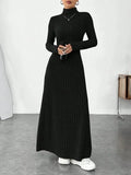 GETADME Autumn/Winter Women's Fashion Dress Elegant Slimming Turtle Neck Polo Long Sleeve Solid Color Ribbed Dress for Your Style