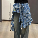 GETADME Adjustable Star Layer Outfits Plaid Skirt Hip-hop Sweet Lace Up Hip Scarf Korean Style Y2K Ruffled Edge Waistband Jeans Decor