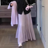 GETADME Women Spring and Summer Trend High Waist Pleated Long Skirt Casual Elegant Solid A-line Big Swing Skirt Girl half fairy skirt