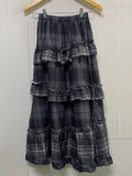 GETADME Y2k Harajuku Vintage Long Skirts Plaid Ruffles Patchwork Casual Loose Cake Skite Punk Gothic Streetwear All Match Women Clothing