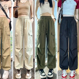 Getadme-Casual Joggers Cargo Pants for Women Solid High Waist Pants Drawstring Wide Leg Baggy Trousers Y2k Streetwear Slim Sweatpants