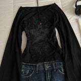 GETADME Y2K Grunge Emo Pattern Top Suitable for Autumn E-Girls Millennium Style Women's Aesthetic Gothic Printed Loose Long Sleeve T-shi