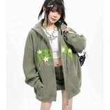 GETADME Fashion Embroidery Zip Up Hoodies Women Autumn Long Sleeve Tops Loose Hood Shirt Harajuku Y2K Clothes Female Sweatshirt Jacket