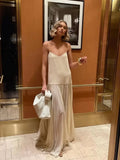 GETADME Solid Women Patchwork Suspender Maxi Dress Fashion V-neck Sleeveless Pleated Long Dresses Summer Female Chic Holiday Vestido