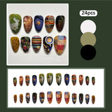 GETADME 24pcs Gradient Black False Nails Cute Cartoon Cat's Eye Forest Elf Girl Press On Nails Glossy Almond Sweet Cool Fake Nail Tips