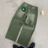 GETADME Y2K Retro Matcha Denim Jeans Washed Billiard Embroidered Denim Pants London Fashion New York Style Streetwear Unisex Baggy Jeans