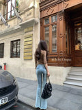 GETADME Slim Fit Bell Bot Jeans High Waist Cotton Stretch Denim Torn Hem Ankle-Length Ladies Pants Fall Season Wear for Women