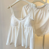 GETADME White Women Pajamas Summer Sleepwear Spaghetti Strap Shorts Sets 2 Pieces Padded Night Wears Korean Sleeping Lace Home Suit 2025