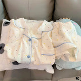 GETADME Women's printed polka dot cotton pajamas set, short sleeved top and shorts 2-piece set, casual and comfortable home set, sweet