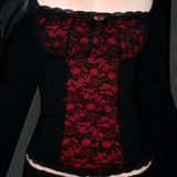 GETADME SUCHCUTE Gothic Lace Patchwork Square Neck Long Sleeved T-shirt Sexy For Women Basic Slim Top Y2k Streetwear Shirt Autumn Spring