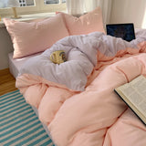 GETADME Cotton Bedding Set 4pcs with Solid Bed Sheet Duvet Cover Pillowcases Single Couple Bedsheet King Queen Double Twin Size