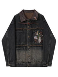 GETADME Autumn Winter Women Japanese Fashion Denim Jacket Vintage Jean Cowboy Outwear 2000s Aesthetic Coat Grunge Y2k BF Style Oversize