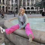 Hot Pink Pants Jeans y2k Baggy Women Straight Leg Denim Streetwear High Waist Women's Loose Pants Clothing Fashion 2022