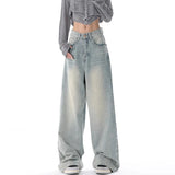 Getadme Autumn Winter New High Waisted Jeans Women Button Full Length Wide Leg Denim Pants Fashion Vintage Y2K Light Blue Loose Trousers