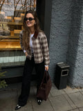 GETADME Panelled Plaid Turn-Down Collar Jackets Women Casual Loose Long Sleeve Short Jacket Female 2025 Spring Temperament Outwear Tops