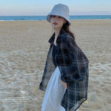 Chemise à carreaux Lucyever pour femme, été 2024, nouveauté fine et ample, blouse de protection solaire, style Harajuku vintage, boutons, chemise en mousseline