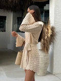 GETADME Sexy Shirt V-neck Bell Sleeve Hollow Out Knitted Belted Beach Mini Dress 2025 Summer Swimsuit Cover Up Women's Casual Outfit K16