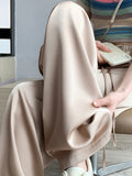 Getadme-Women's Wide Leg Pants Summer Ice Silk Straight Trousers High Waist Ladies Casual Loose Satin Soft Full-length Pants for Women
