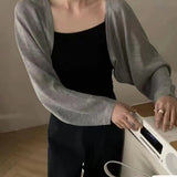 GETADME Gilet court en soie glacée, fin et uni, protection solaire, pour femmes et filles, style décontracté d'été, manches longues.