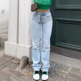 GETADME Wash Jeans Denim Women Straight Pants Pockets High Waist Ankle Length Loose Distressed Solid Casual Basics Vintage 2025
