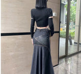 GETADME Maxi Skirt Women Casual Mermaid Streatwear High Waist Zipper Denim Skirts Y2k Streetwear Loose Long Mom Jeans Ankle Lenth Summer