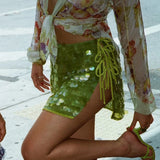 GETADME Hot Girl Party Rave Sequins Mini Skirts Women Sexy Low Rise Bodycon Skirts Y2K Coquette Sparkle Short Skirt Fashion Clubwear