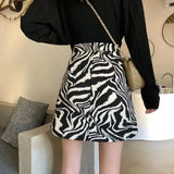 Jupe midi imprimée zèbre coréenne GETADME 2025 pour femme, automne, coupe trapèze, taille haute, ample, style mini vintage