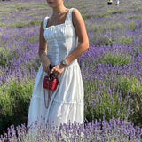 GETADME Candyhot Elegant Square-neck White Maxi Dress Casual Summer Slim Lace Up Sleeveless Dreses 2025 French Party Beachwear Vestidos