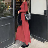 GETADME Korean Fashion Autumn Winner New Dresses Women Solid O-Neck Corset Temperament All-match A-line Slim Loog Sleeve Long Dresses