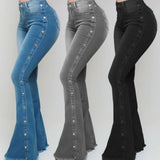 GETADME Jeans High Waist Strecth Denim Flare Pants Women Vintage Trousers Buttons Denims Streetwear 2025 Autumn Female Floor Length