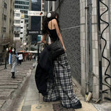 GETADME 여성 다크 아카데미아 2000년대 그런지 하라주쿠 루즈 캐주얼 팬츠 배기 플레드 팬츠 드로스트링 팬츠 트래시 Y2K 일본 고스