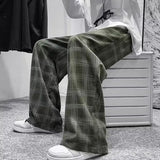 GETADME Checkered pants men's spring and autumn plus fat plus plus size trendy loose Korean version versatile wide leg casual pants spor