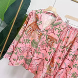 GETADME Women Pajama Set Spring Autumn 2 Piece Tiger Print Pyjama Pocket Faux Silk Satin Sleepwear Long Sleeve Pijama Mujer Pjs Homewear