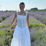 GETADME Candyhot Elegant Square-neck White Maxi Dress Casual Summer Slim Lace Up Sleeveless Dreses 2025 French Party Beachwear Vestidos