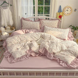 GETADME 3/4Pcs Korean Princess Style Ruffles Bedding Set Single Queen King Size Duvet Cover Set Bed Sheet Pillowcases