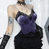 Getadme-Women's Gothic Top Temperament Street Wear New Spice Girls Sexy Tops Women Diablo Wind Velvet Lace Camisole