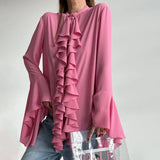 GETADME Tencel Lotus Leaf Chiffon Top, Loose Cardigan, Flared Sleeve, European and American, Autumn, 2025