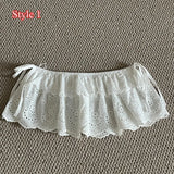 GETADME Y2K Mini Skirts Women Harajuku Aesthetic White Tulle Bandage Skirt Japanese Vintage Lolita Lace Trim Miniskirt Matching Pants